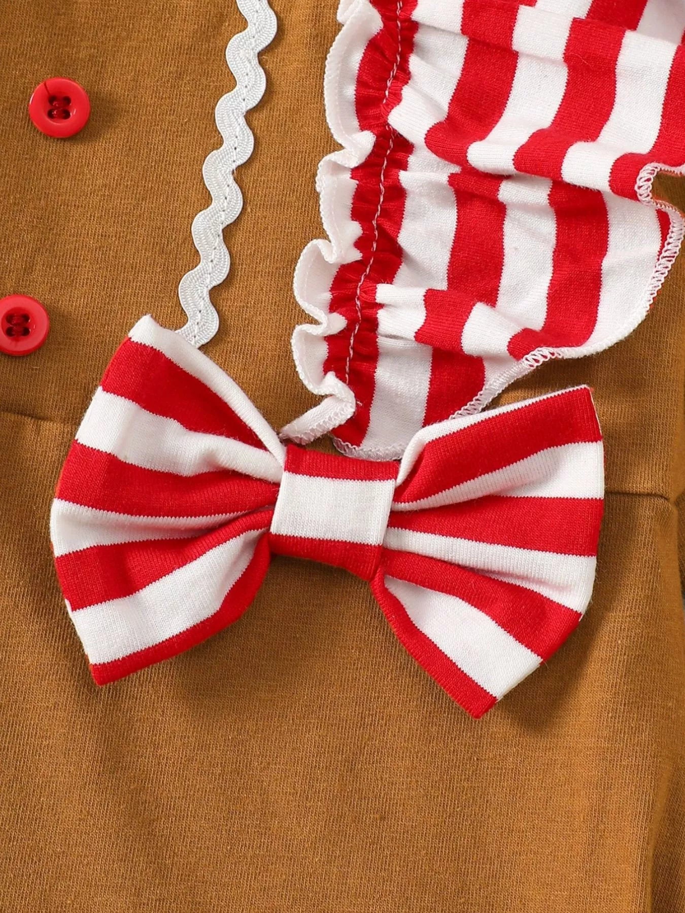 Children's Christmas Gingerbread Inspired Ruffle Trim Snapped Legs Jumpsuit