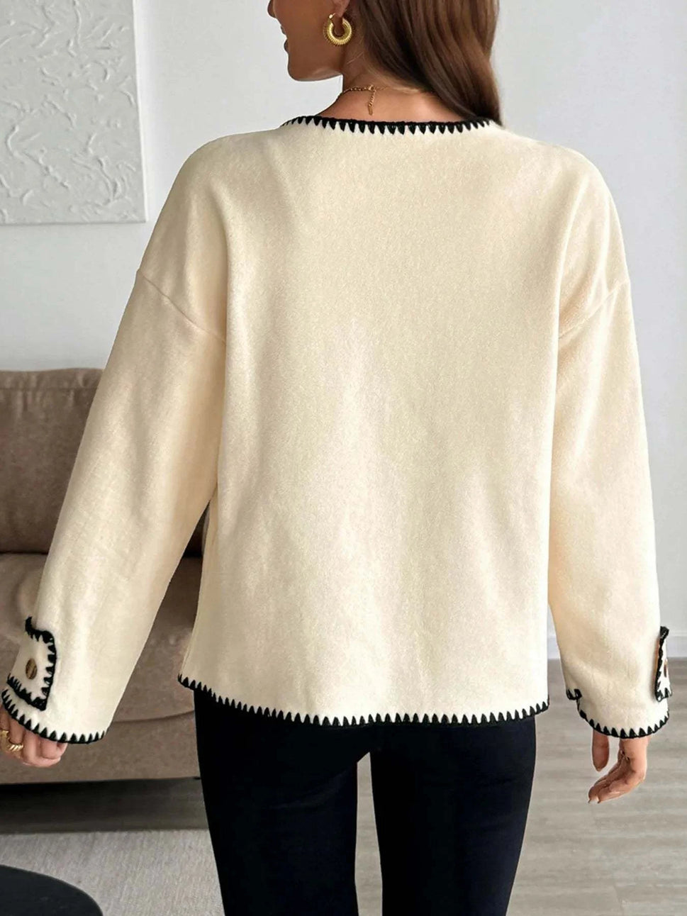 Contrast Trim Button Up Jacket