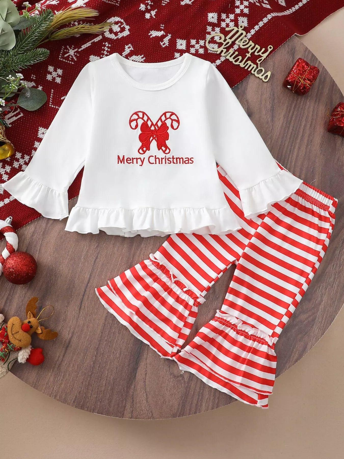 Children's Christmas Ruffle Trim Top and Pants Set