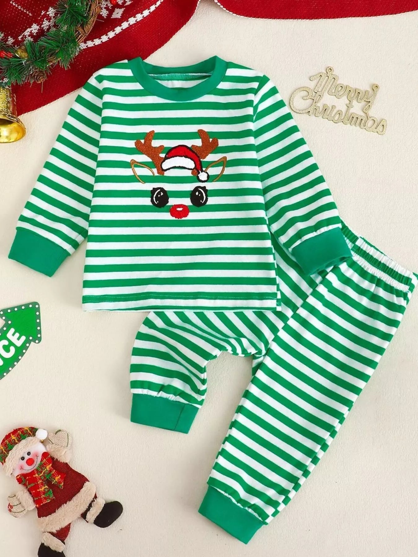 Children's Christmas Striped Pajama Set