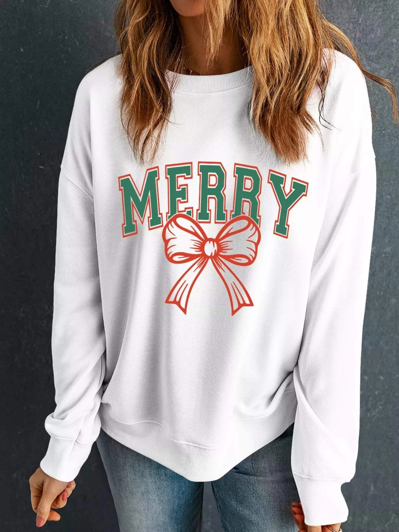 MERRY Bow Christmas Graphic Sweatshirt