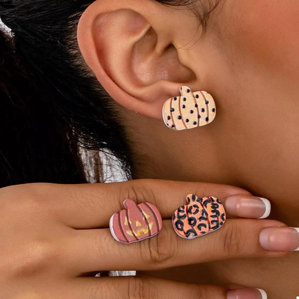 3 Piece Halloween Pumpkin Stud Earrings