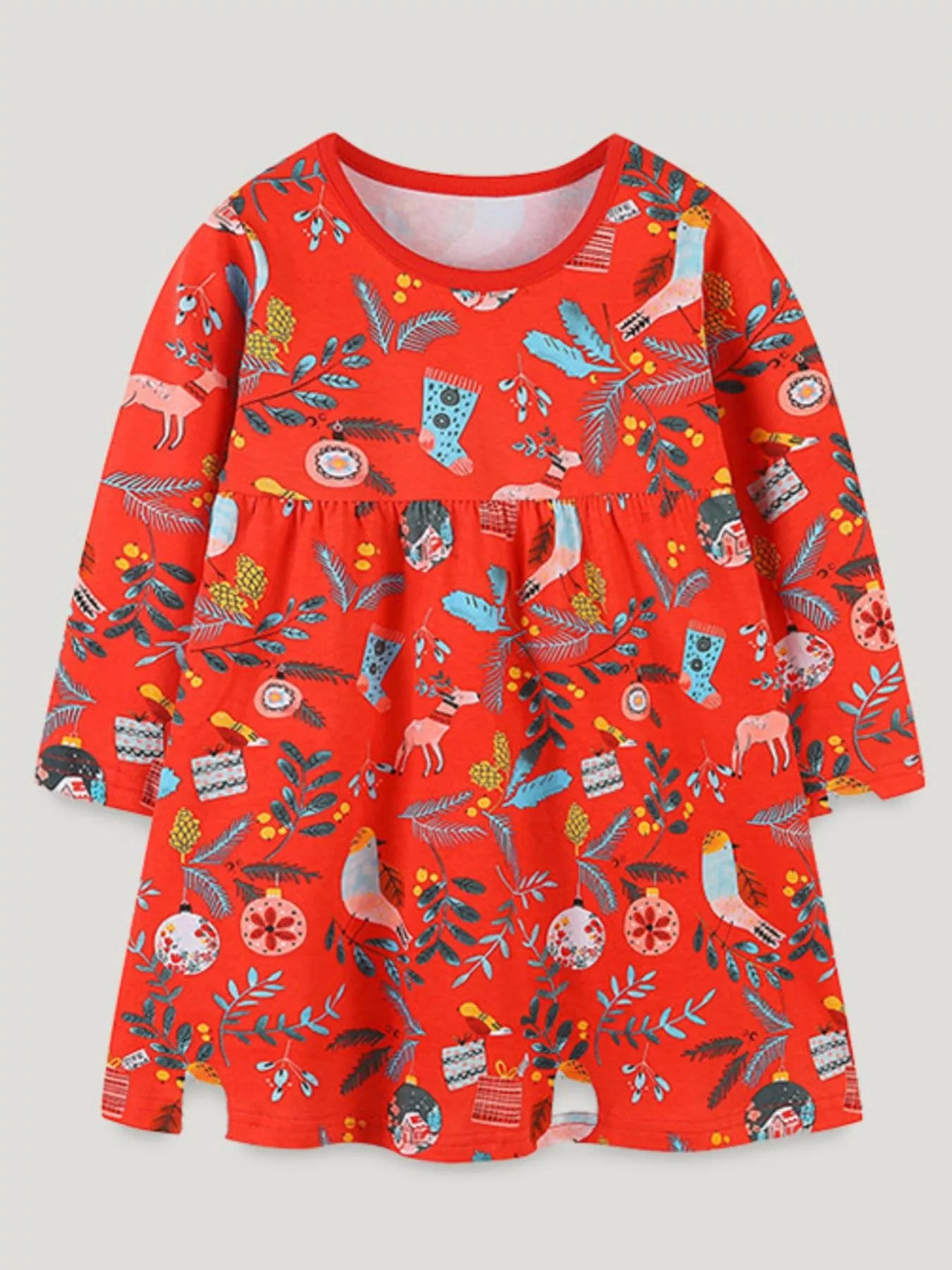 Children's Christmas Print Long Sleeve Dress
