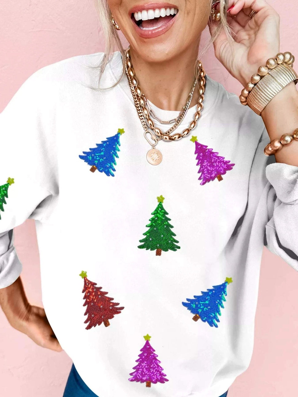 Christmas Tree Patched Patterned Festive Sweatshirt