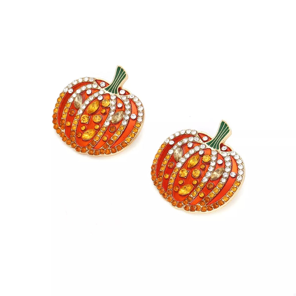 Halloween Pumpkin Rhinestone Stud Earrings