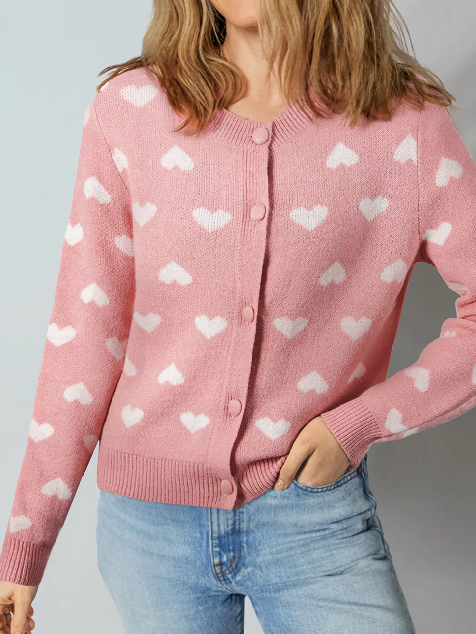 Heart Pattern Button Front Cardigan