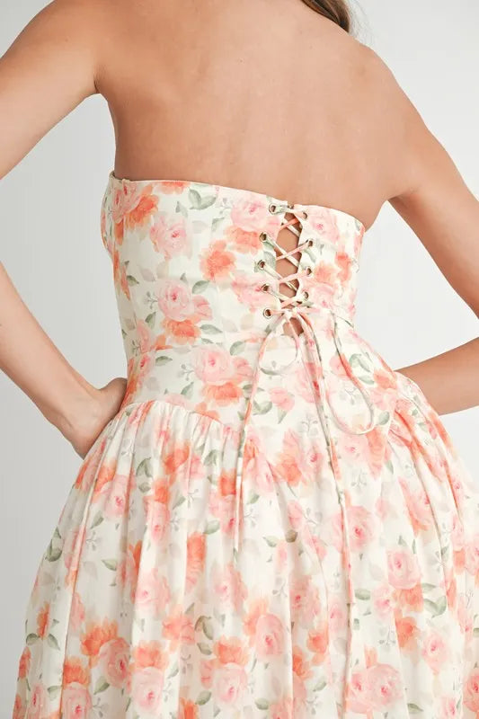 MABLE Sweetheart Neckline Floral Printed Midi Dress
