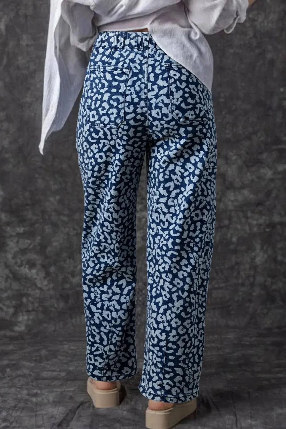 Leopard Print Wide Leg Jeans