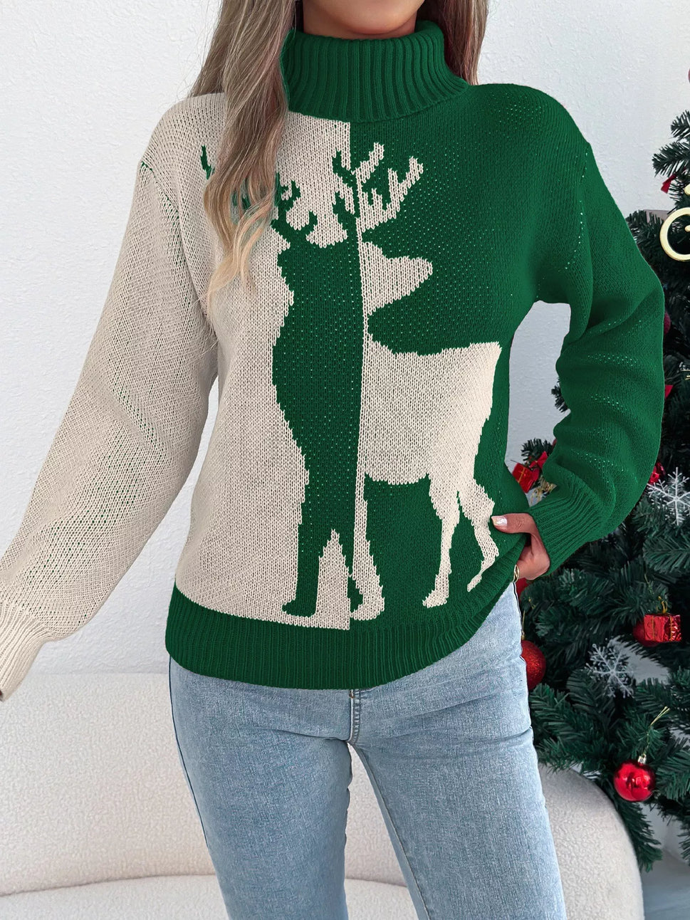Christmas Reindeer Turtleneck Sweater