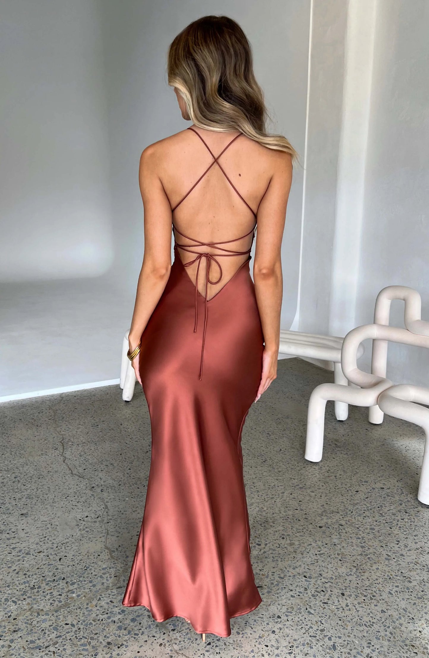 Articat Satin Backless Mermaid Slip Dress - Elegant Silk Gown