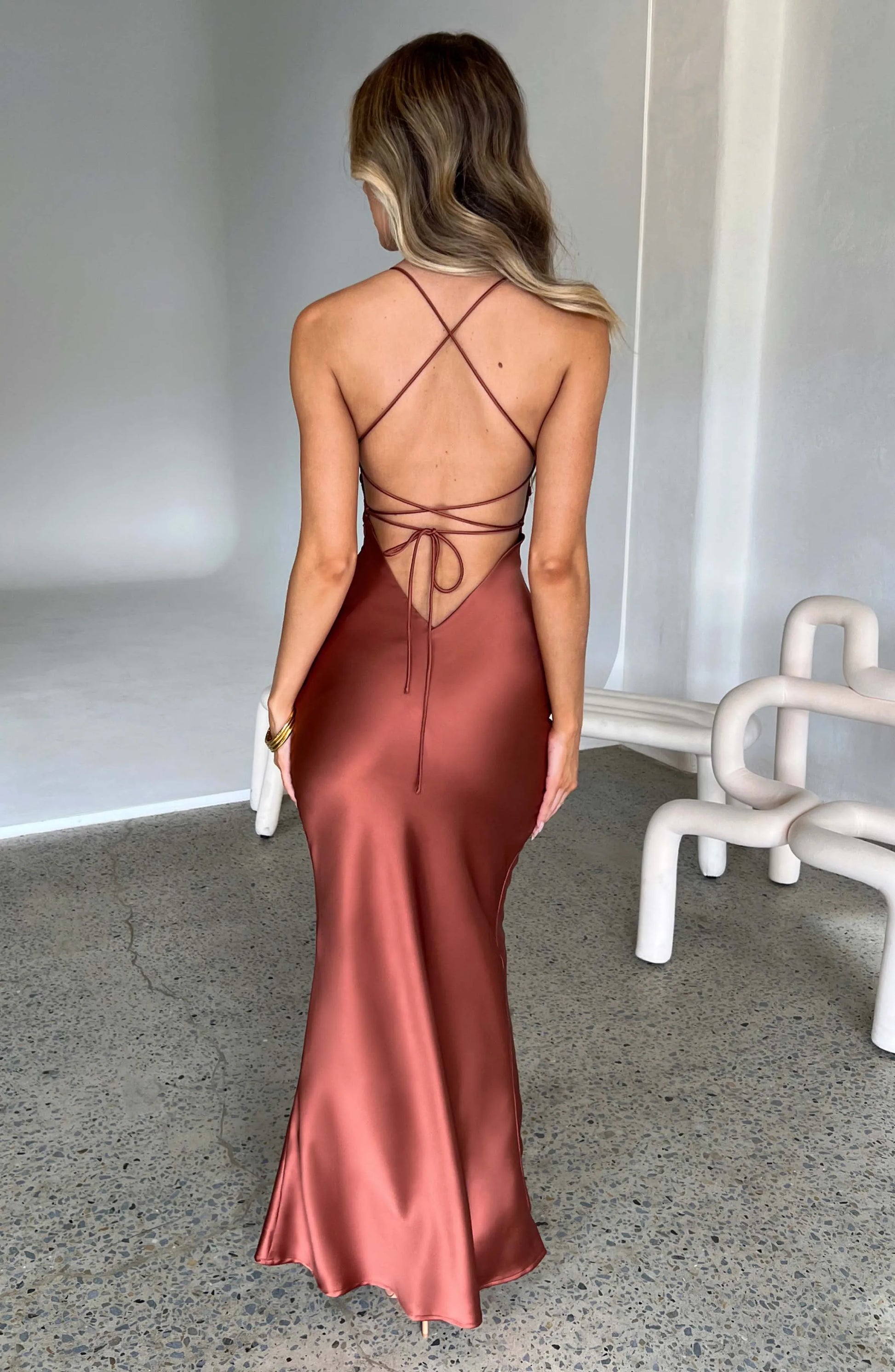 Articat Satin Backless Mermaid Slip Dress - Elegant Silk Gown