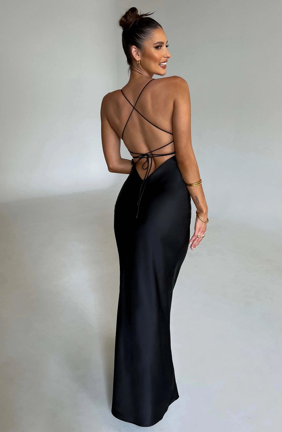 Articat Satin Backless Mermaid Slip Dress - Elegant Silk Gown