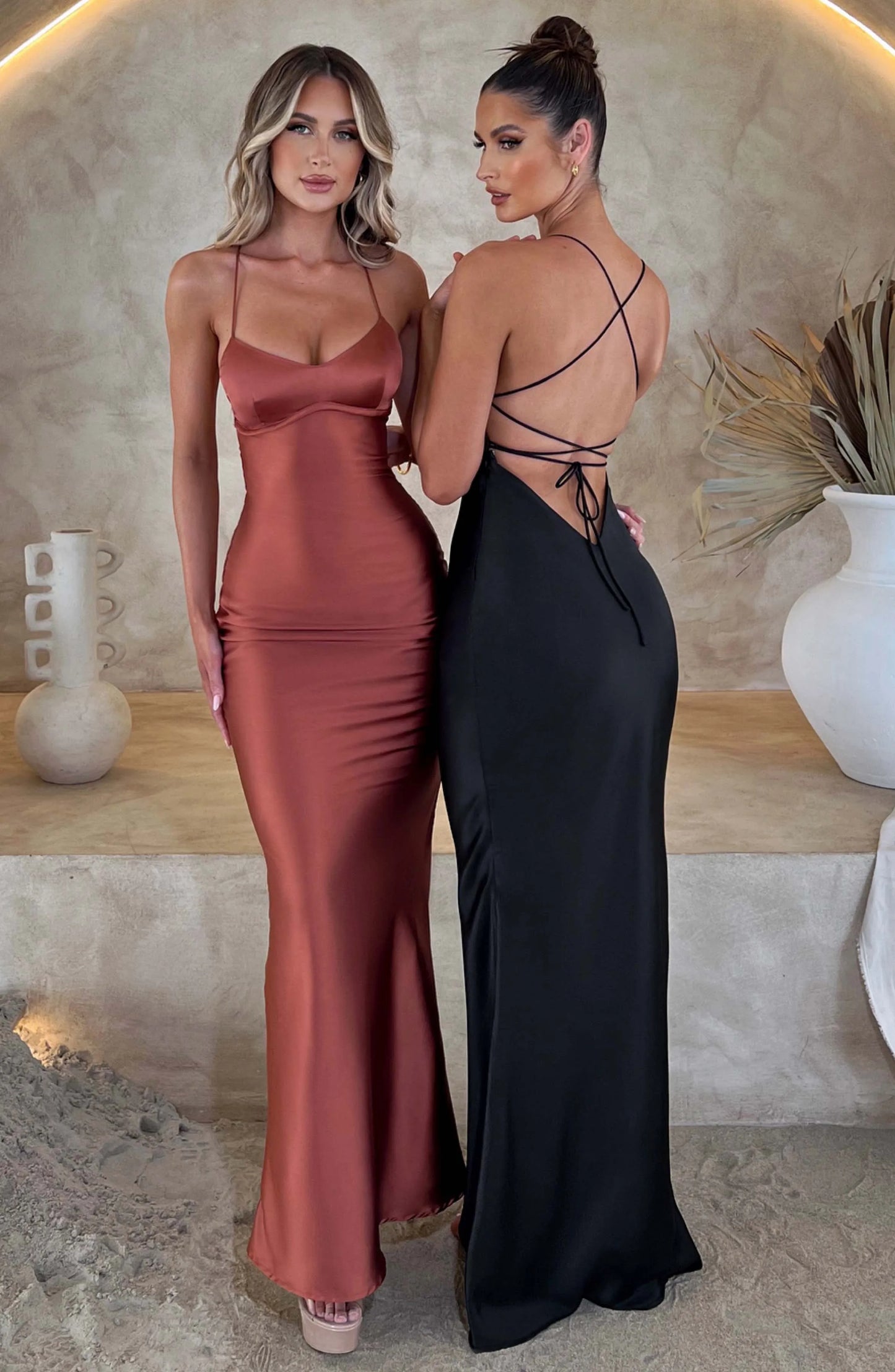 Articat Satin Backless Mermaid Slip Dress - Elegant Silk Gown