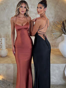 Switch Articat Satin Backless Mermaid Slip Dress - Elegant Silk Gown 2 image