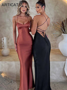 Switch Articat Satin Backless Mermaid Slip Dress - Elegant Silk Gown 1 image