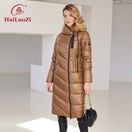 Switch Women&#39;s warm windproof winter jacket with hood in brown by HaiLuoZi. 2 image