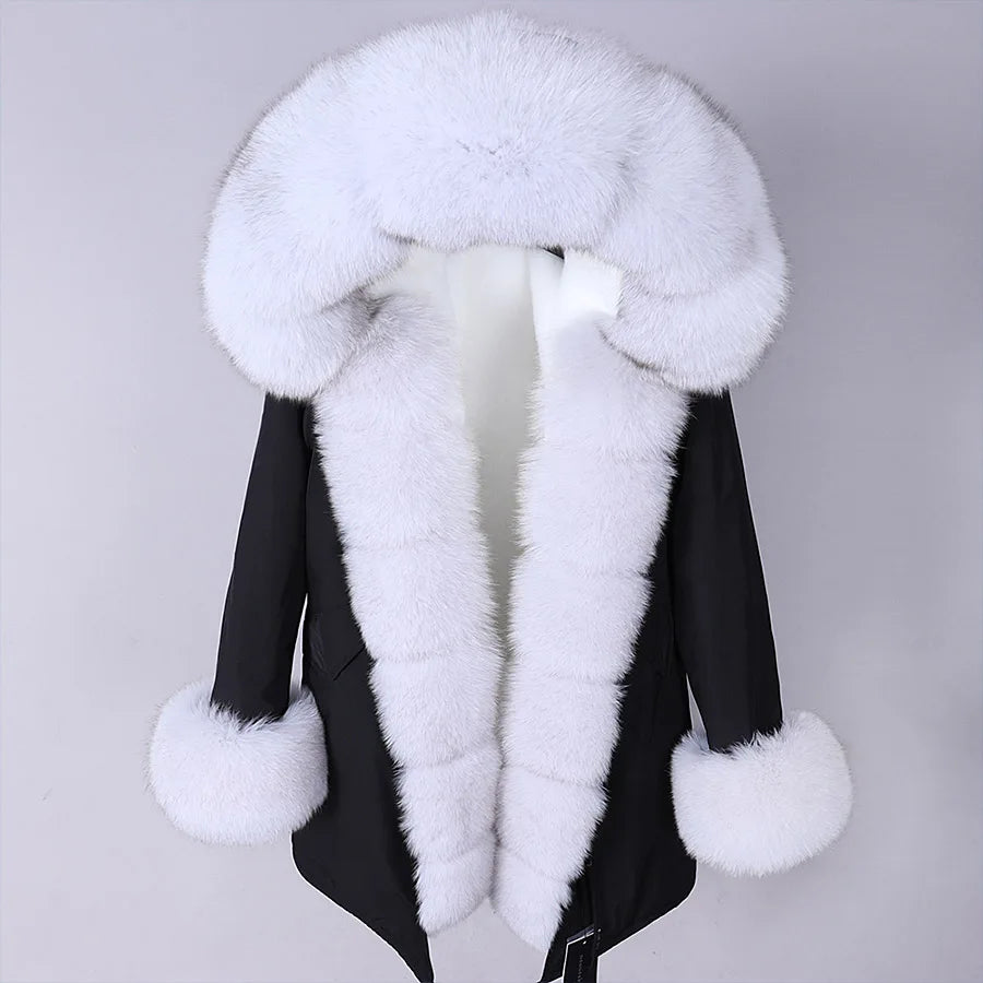 Luxury Hooded Real Fox Fur Jacket