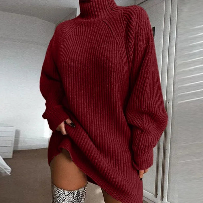 Oversized Turtleneck Knitted Mini Dress