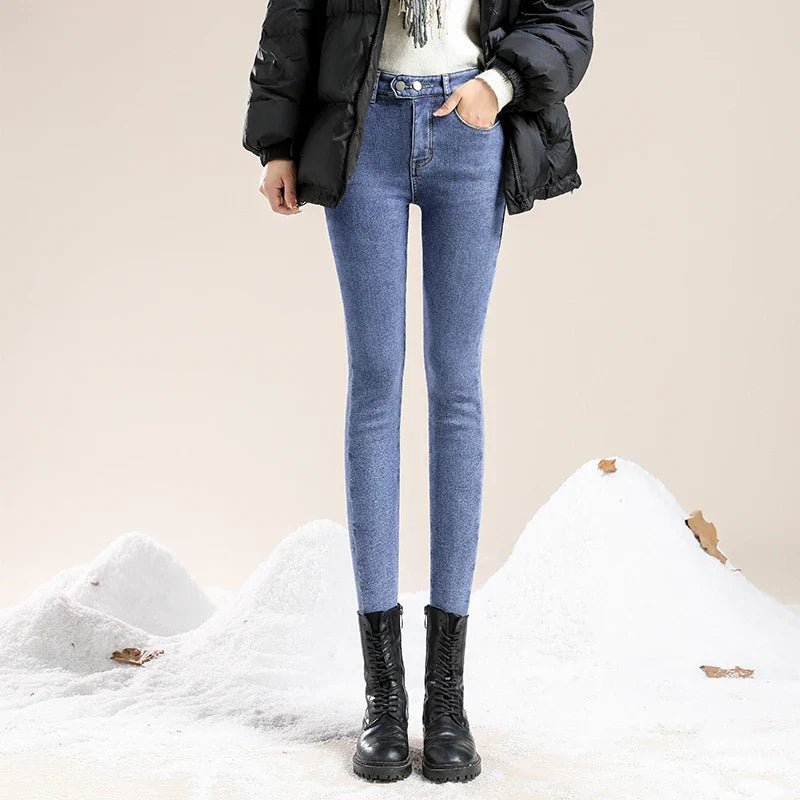 ZOENOVA Winter Velvet High Waist Skinny Jeans