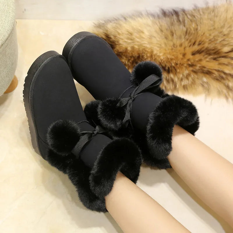 Women's Warm Fur Snow Boots with Fur Ball | Alfadarling