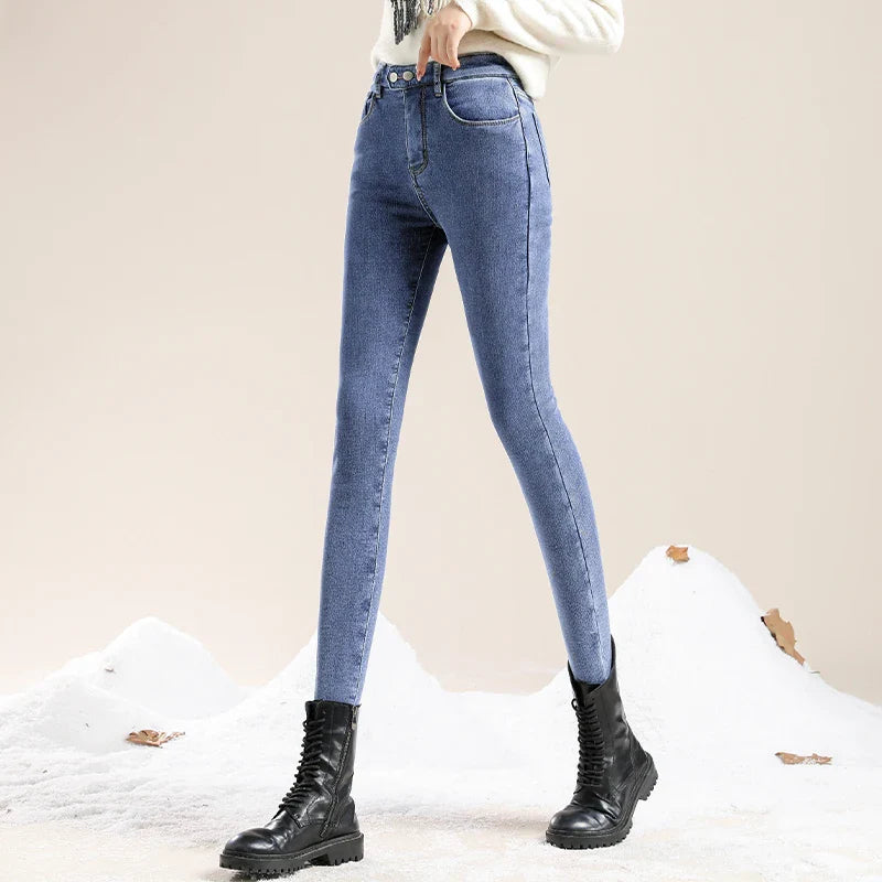 ZOENOVA Winter Velvet High Waist Skinny Jeans