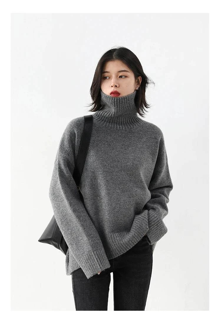 Women's Sweater - Loose Turtleneck Pullover Knitwear