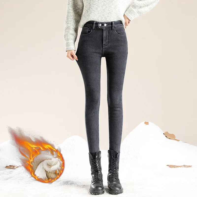 ZOENOVA Winter Velvet High Waist Skinny Jeans