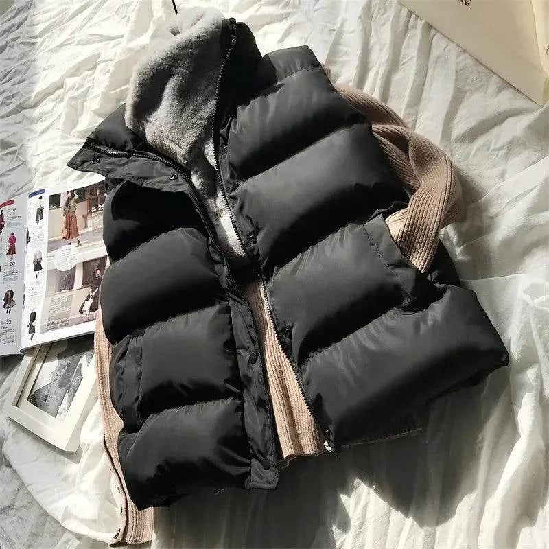 Women Winter Warm Cotton Padded Puffer Vests Sleeveless Parkas Jacket