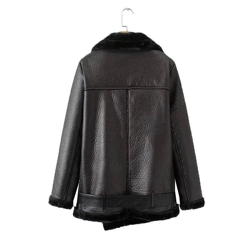 Ailegogo Winter Faux Leather Fur Jacket