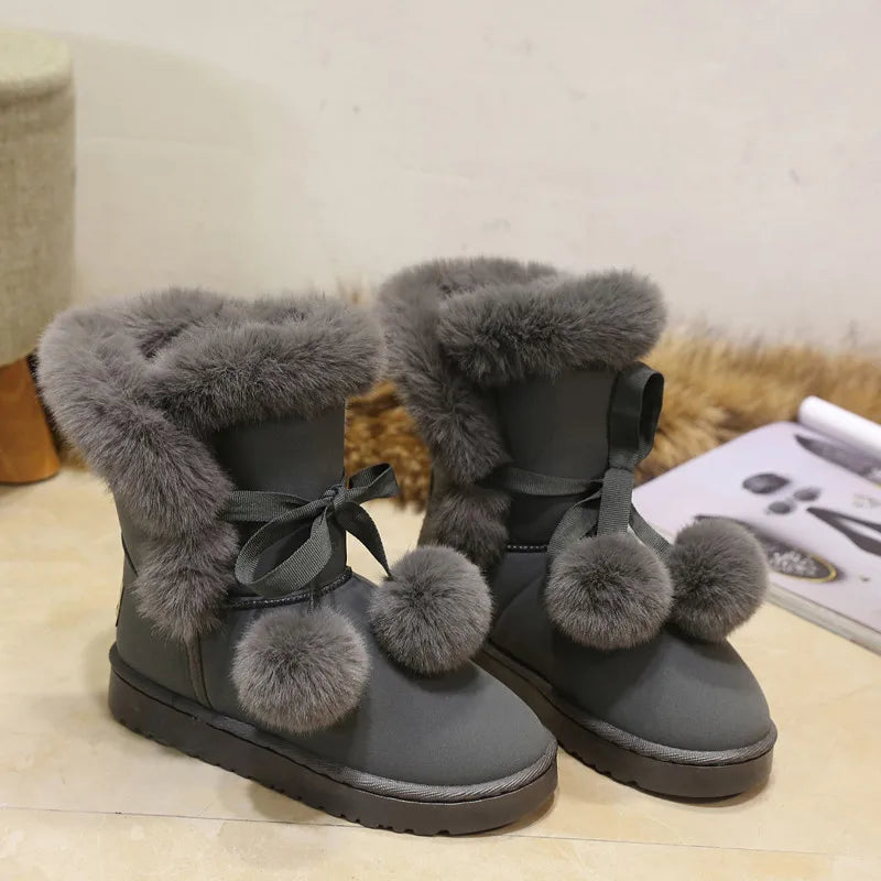 Women's Warm Fur Snow Boots with Fur Ball | Alfadarling