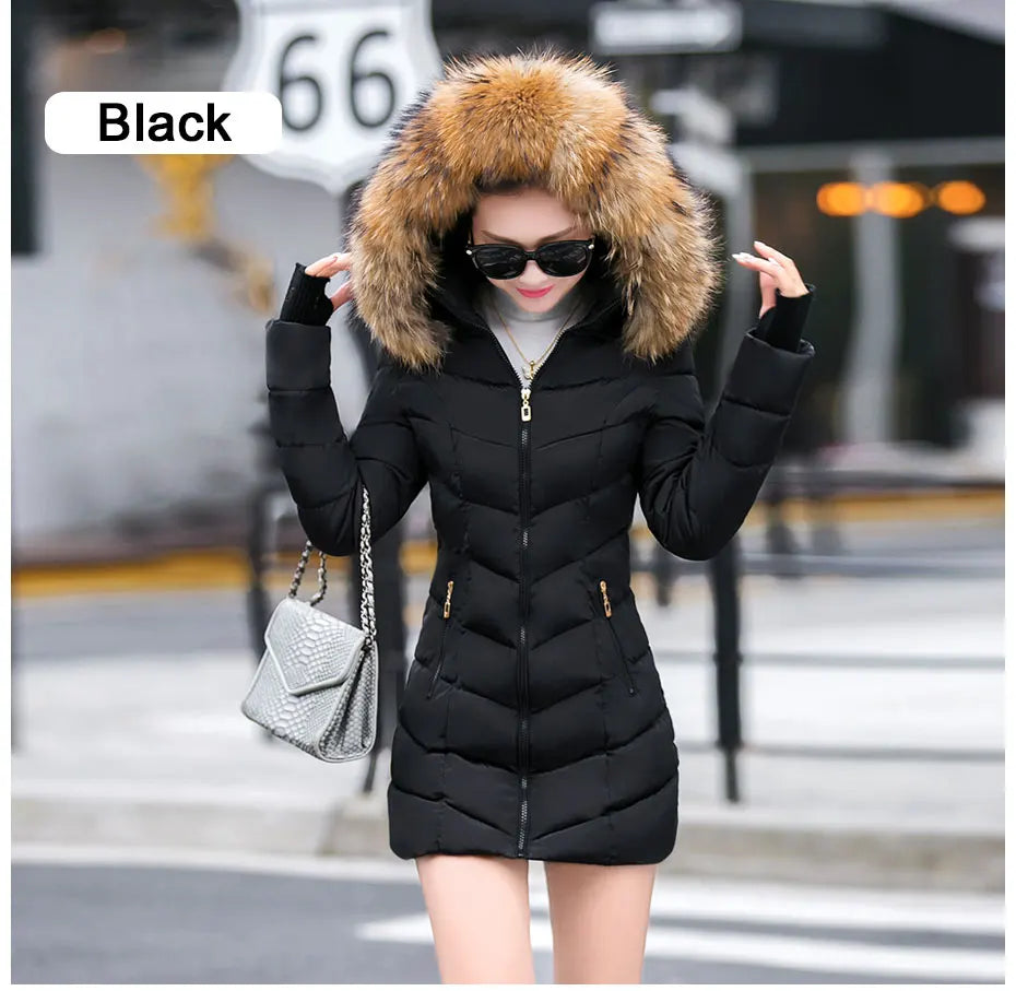 Wine Red Fur Collar Winter Jacket for Women