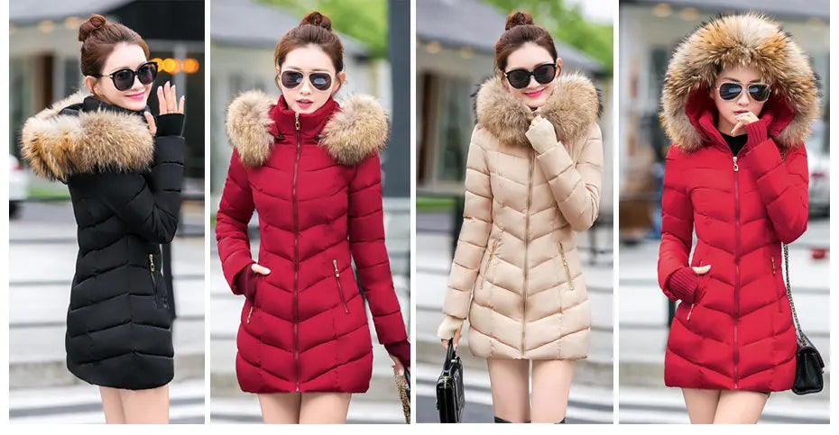 Wine Red Fur Collar Winter Jacket for Women