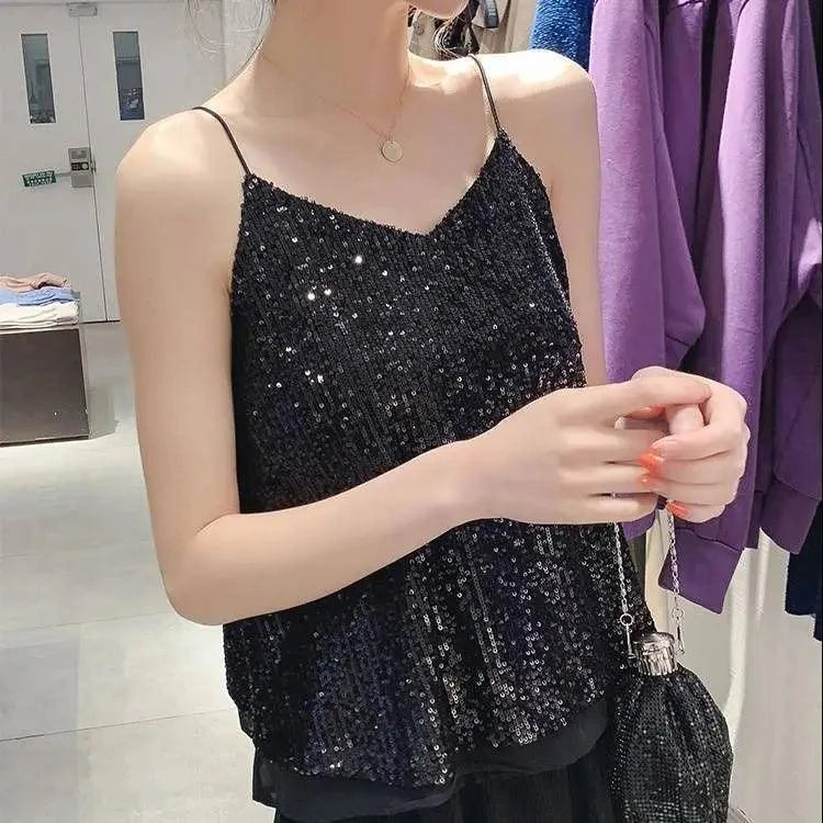 Sparkling Sequin V-Neck Sling Top