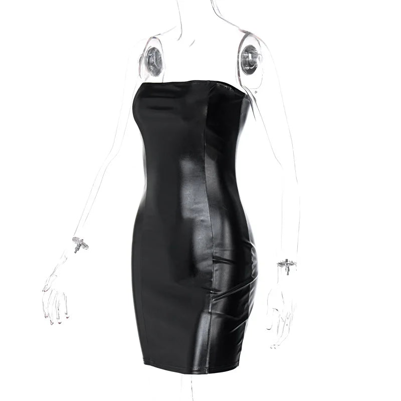 Strapless PU Leather Bodycon Mini Dress - Alphadarling