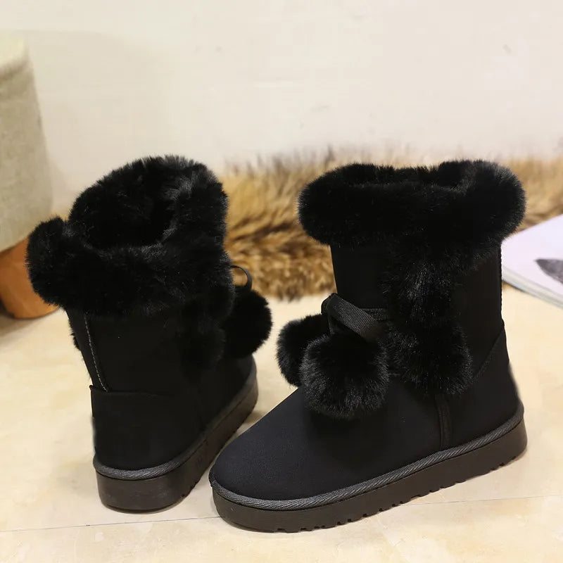 Women's Warm Fur Snow Boots with Fur Ball | Alfadarling