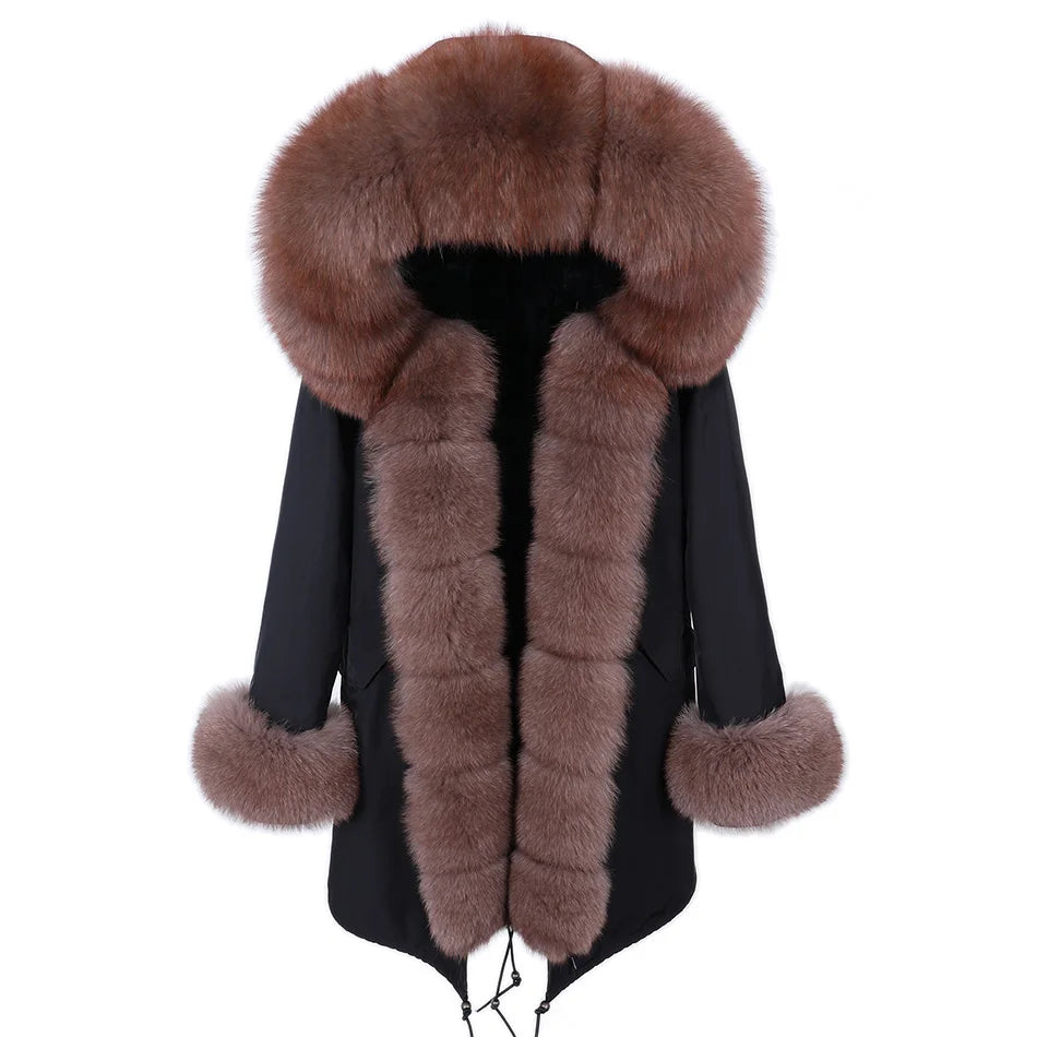 Luxury Hooded Real Fox Fur Jacket