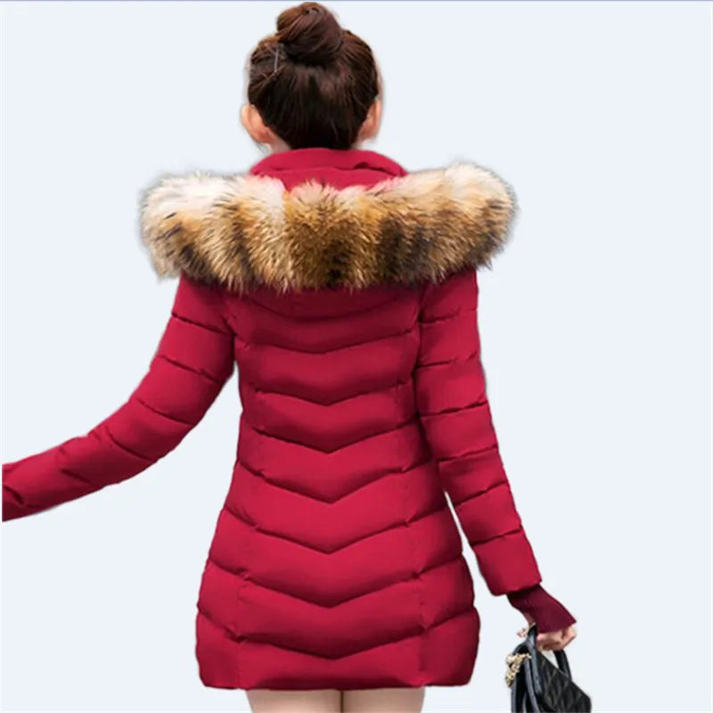 Wine Red Fur Collar Winter Jacket for Women