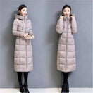 Switch Winter Hooded Long Slim-Fit Padded Jacket for Women with over-the-knee length and thick padding. 2 image