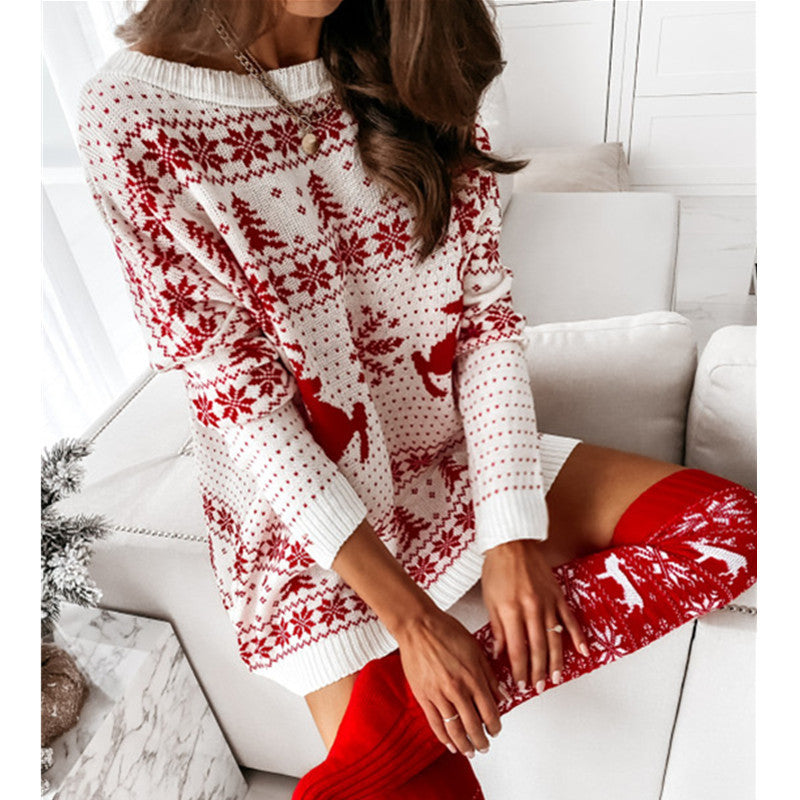 Women Christmas Sweater Dress Autumn Winter Long Sleeve Off Shoulder