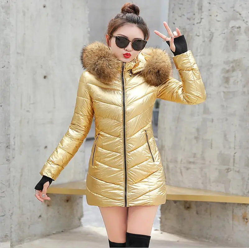 Wine Red Fur Collar Winter Jacket for Women