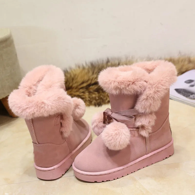 Women's Warm Fur Snow Boots with Fur Ball | Alfadarling