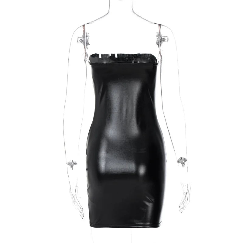 Strapless PU Leather Bodycon Mini Dress - Alphadarling