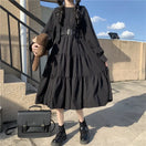 Switch Gothic Harajuku Black Midi Dress with suspenders and vintage ruffles. 1 image