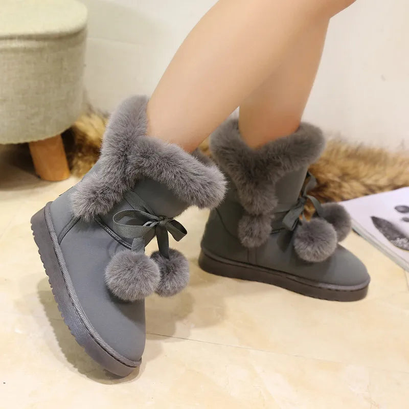 Women's Warm Fur Snow Boots with Fur Ball | Alfadarling