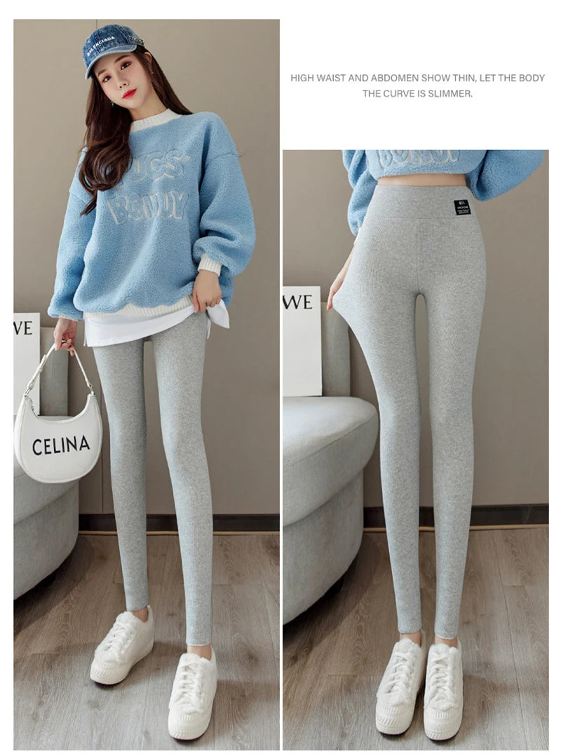 Thermal Fleece High-Waist Ribbed Leggings