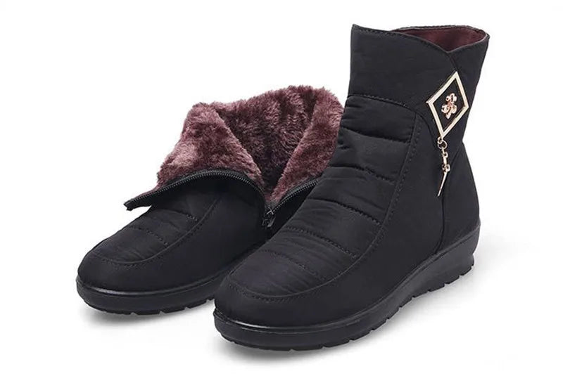 Women's Warm Fur Ankle Snow Boots with Wedge Heel | Alfadarling