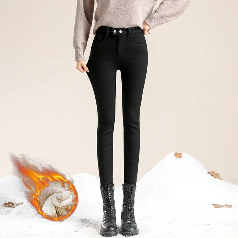 ZOENOVA Winter Velvet High Waist Skinny Jeans