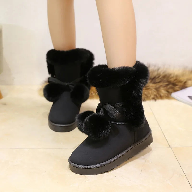 Women's Warm Fur Snow Boots with Fur Ball | Alfadarling