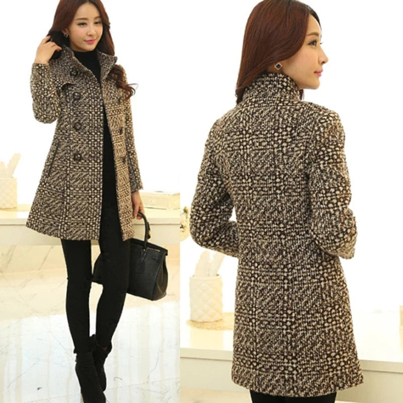 Elegant Women's Plaid Wool Blend Coat