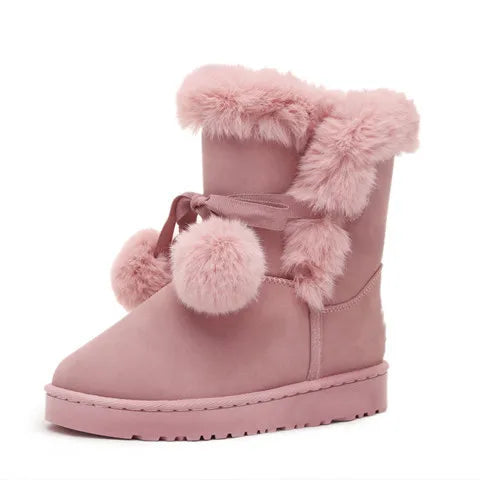 Women's Warm Fur Snow Boots with Fur Ball | Alfadarling